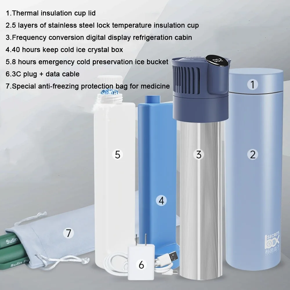 

Carry-on Insulin Cooler Box LCD Digital Display Automatic Temperature Control Rechargeable Cooling Cup USB Charging