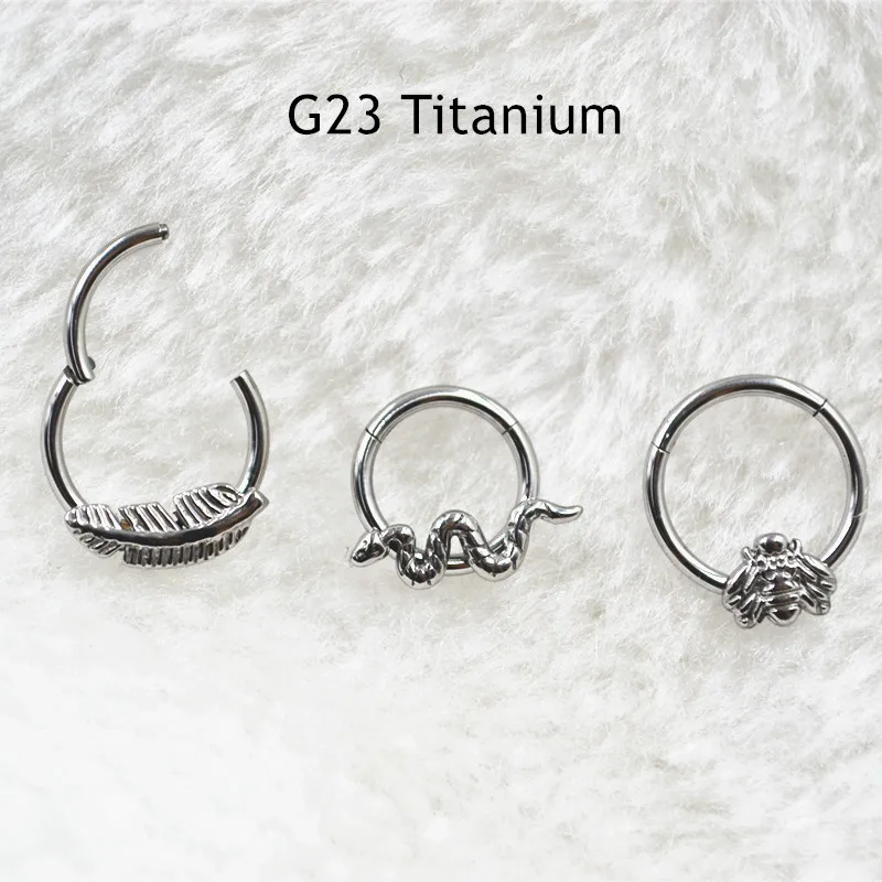 20pc Body Jewelry Piercing G23 Titanium Bee Feather Snake Ear Helix Daith Cartilage Tragus Earring Nose Clicker Septum Hoop Ring