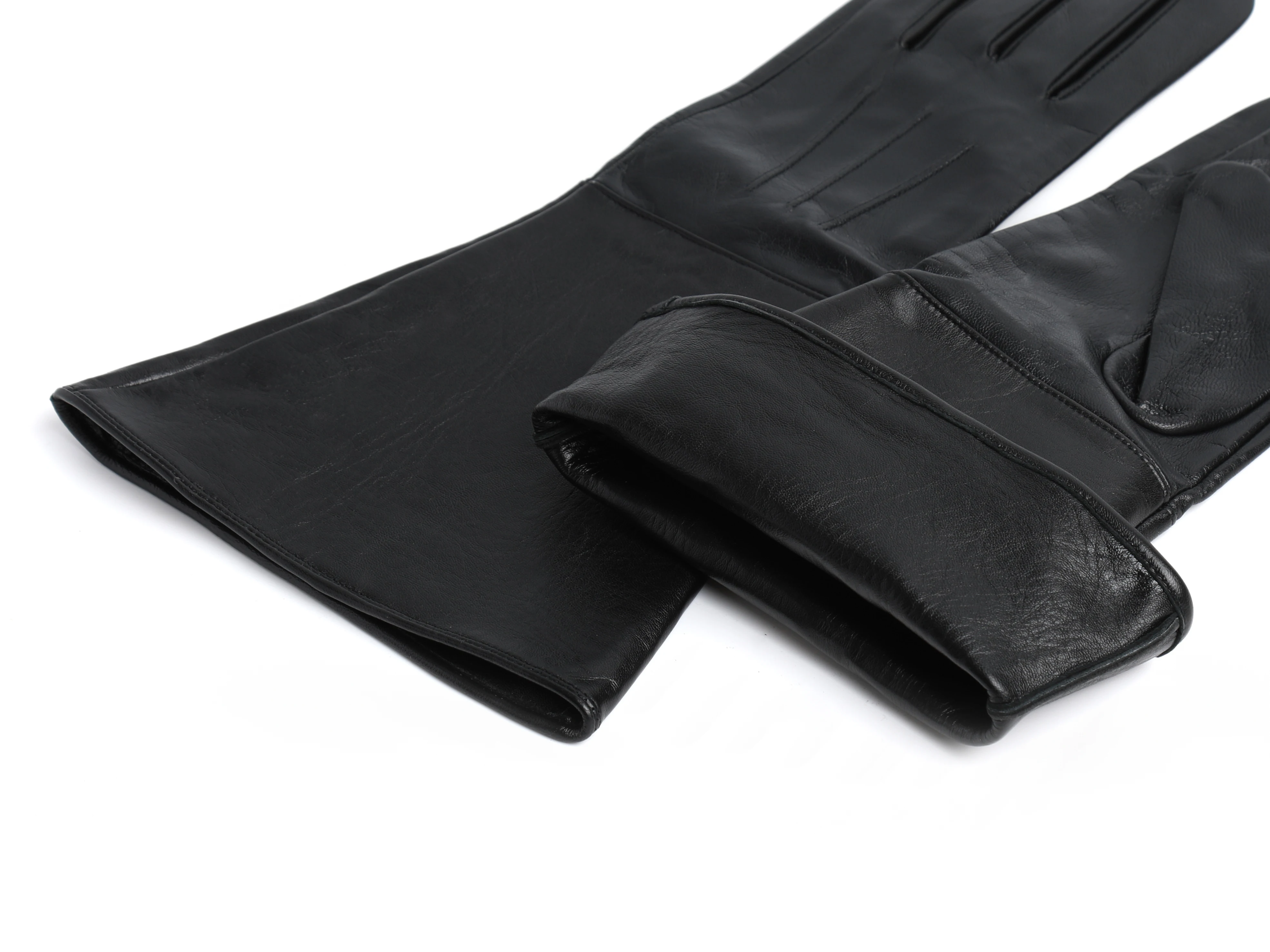 Gants de conduite en cuir pour hommes, doux, peau d\'agneau, écran tactile, longs poignets, Double manchette