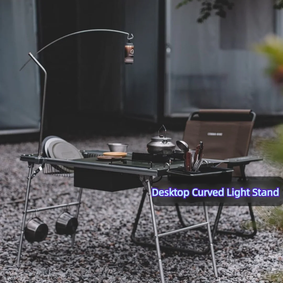 IGT Tischlampenständer, Outdoor, Camping, gebogene Lampe, 304-Ständer, Edelstahl, verstellbar, Tischlampenständer für Sp, Buenofe-Tisch