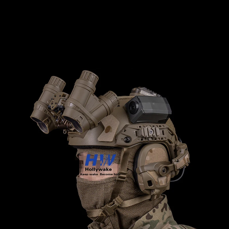 Set Model Lengkap Penglihatan Malam Empat Mata + Dudukan NVG + Helm + Tanpa Kamera Fungsional untuk Permainan Senapan BB
