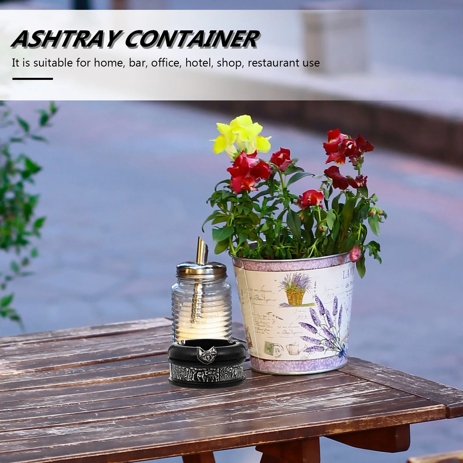 

1pc Wooden Ashtray Desktop Ash Container For Wooden Ashtray Home Bar Office Hotel Restaurant Shop Use Silver