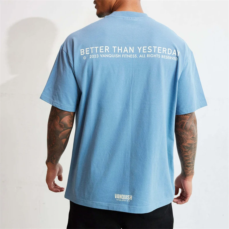 Sports fitness men\'s cotton sportswear loose crew neck short sleeve men\'s T-shirt Street wear summer casual men\'s wear