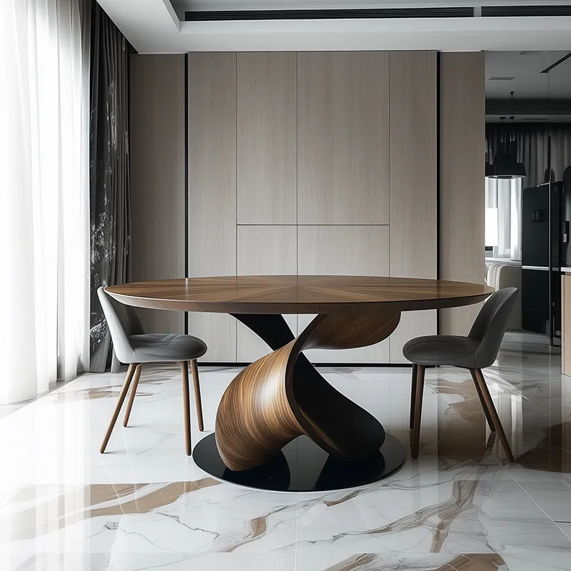 

Designer solid wood round eight-seater dining table style handmade environmentally friendly and durable restaurant furniture