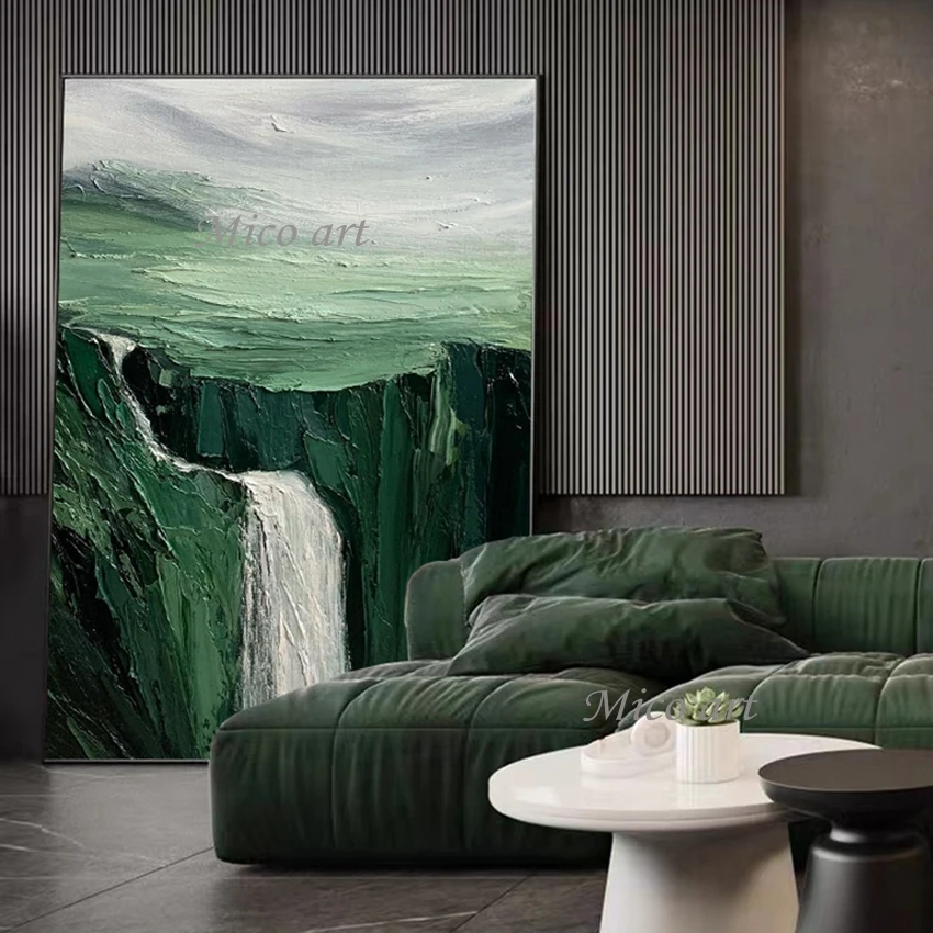 3d Beautiful Picture Scenery Waterfall Abstract Canvas Painting Art Green White Texture Wall Unframed Home Decoration Pieces