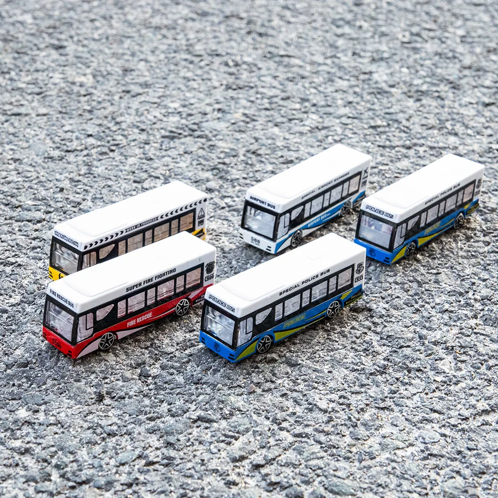 2Pcs Alloy Miniature Bus Model Non-Luminous Car Kids Toys Building Scene Layout Materials Diorama Kits