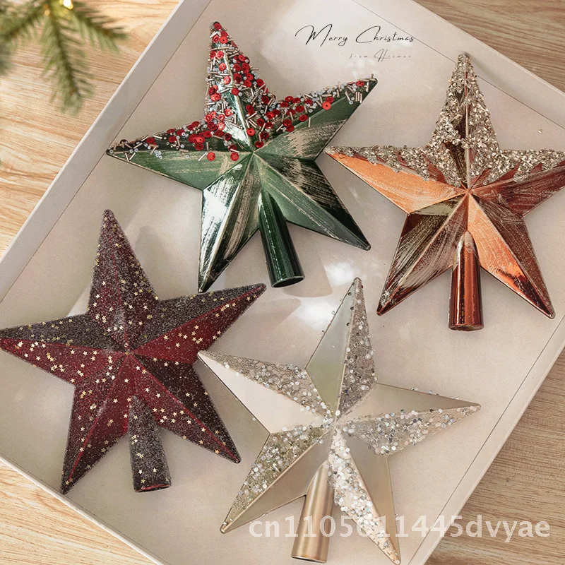 

Ретро креативная рождественская елка, украшение со звездой, перламутровый лист лотоса, зеленый, яркий, свет, кофейный цвет, винно-красные стеклянные бусины