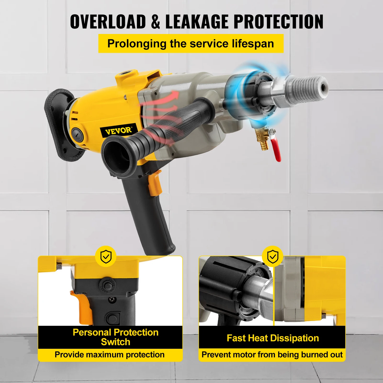 VEVOR Trapano Elettrico a Percussione da 2180W 220V / 50Hz Diametro Max. 180 mm Velocità 0-1600 giri/min Trapano a Percussione con Motore di Rame Puro per Cemento Mattoni Marmo