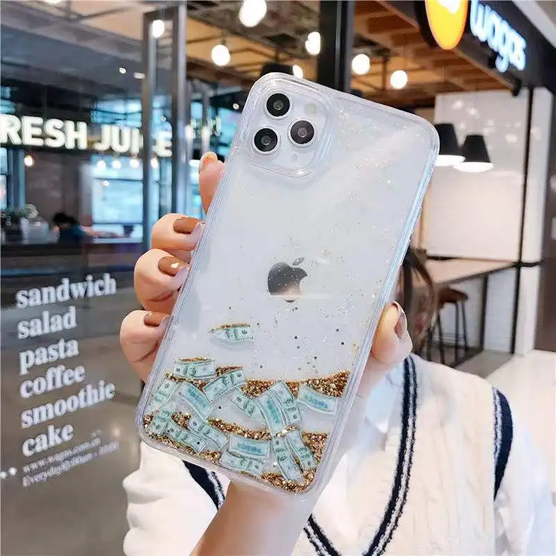 Glitter Liquid Sand Dollar Money Case For iPhone 6 6S 7 8 Plus 3D Dynamic Liquid Phone Cover For iPhone 11 Pro MAX X XR XS 12 13