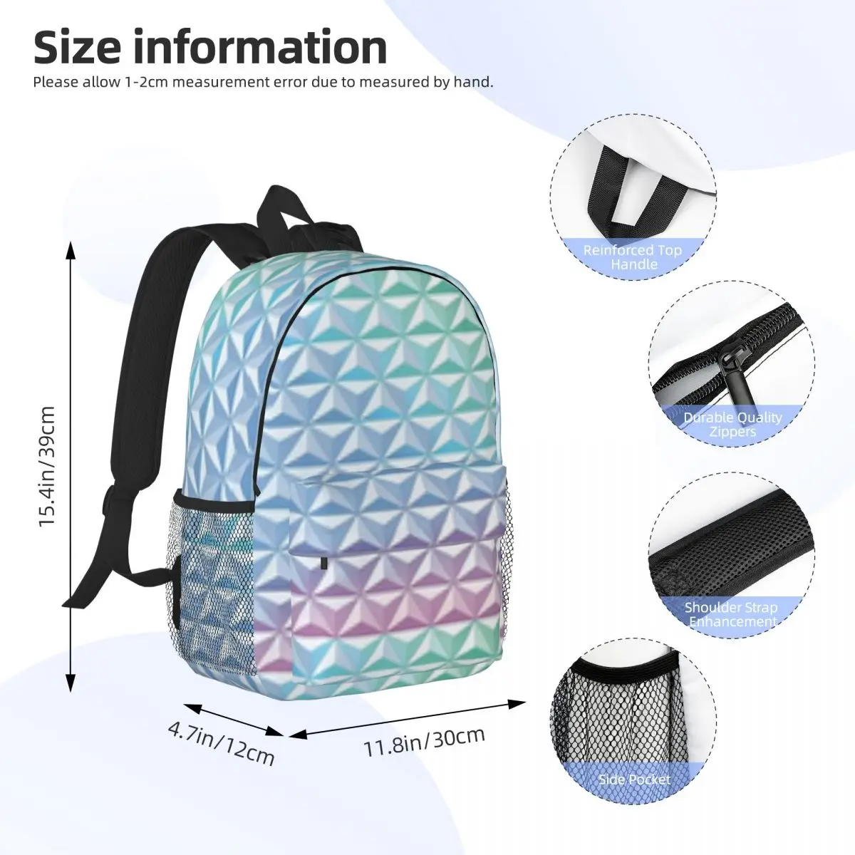 Geodesic Sphere, Blue Backpack Printed Lightweight Casual Children's Schoolbag Youth Backpack Anime Cartoon Schoolbag 15inch