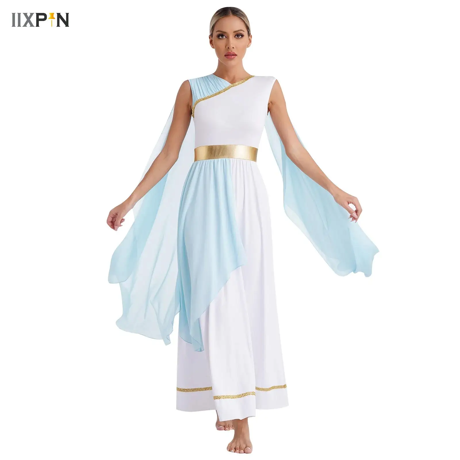 Womens Ancient Greek Princess Dress Sleeveless Flowy Tulle Shawls Grecian Toga Goddesses Costume Gown for Halloween Dress Up