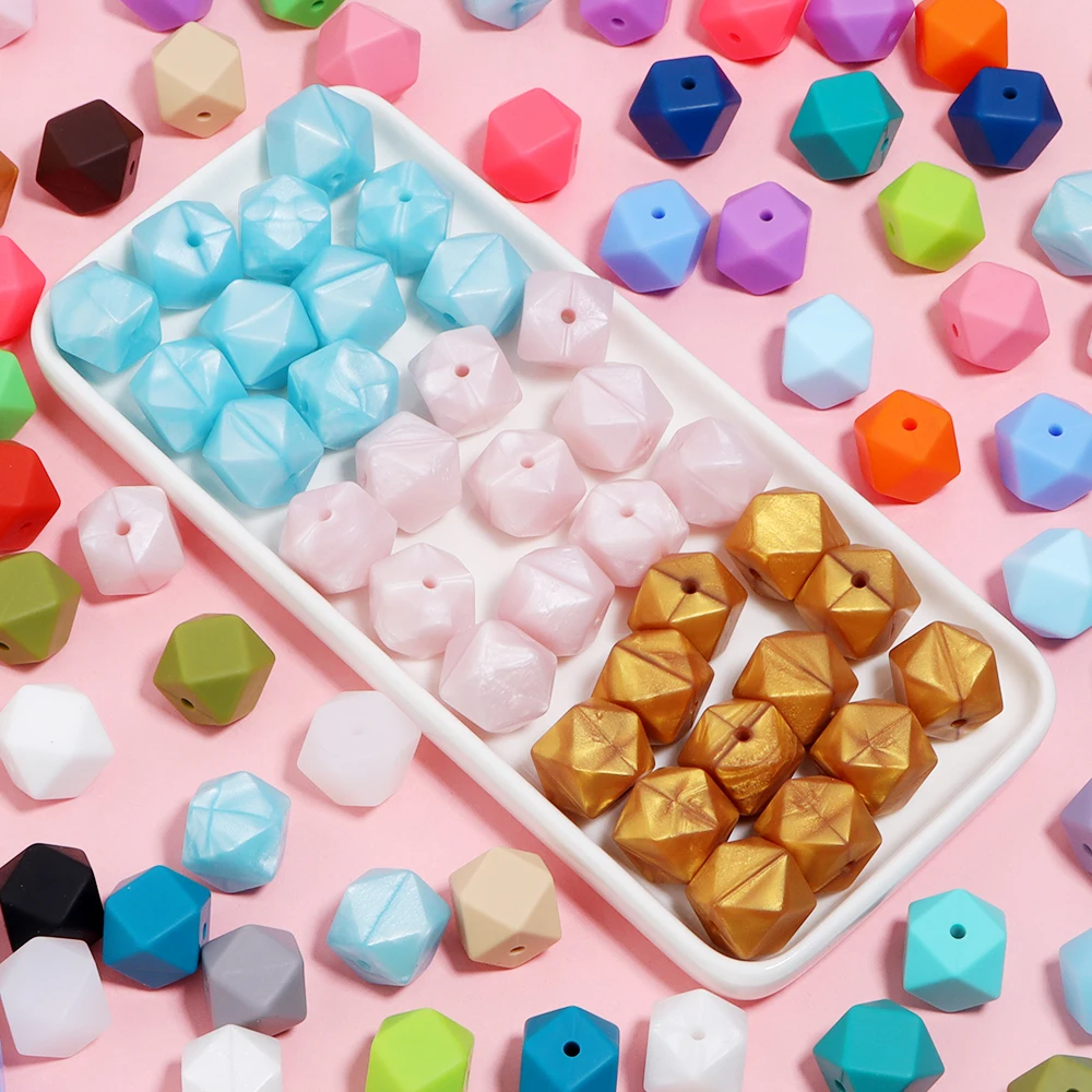 10 Stück/Set Bunte Sechseckige Silikonperlen Lose Abstandsperlen für Schmuckherstellung DIY Halskette Schnullerkette Zubehör – Detail 5