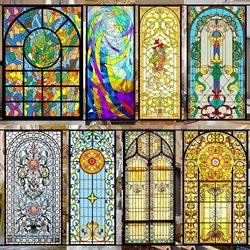 Stained Glass Film Window Films Self Adhesive Frosted Gothic Church Sticker Bathroom Kitchen Cupboard Door Home Decor