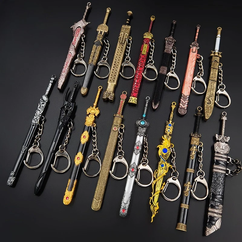 12cm/4.72inch Chinese Ancient Sword Mini Model Alloy Material Keychain Sun Quan Sword of Three Countries Decor Bronze Katana Toy