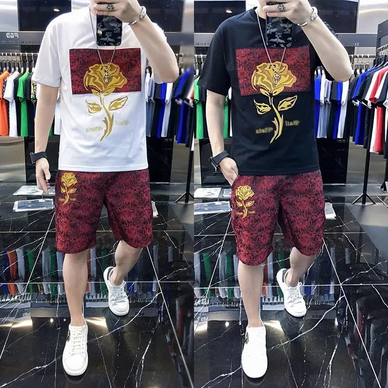 

Casual Sports Set Men's Summer New Loose Fashion Printing Comfortable Short Sleeve Shorts Two Piece Set