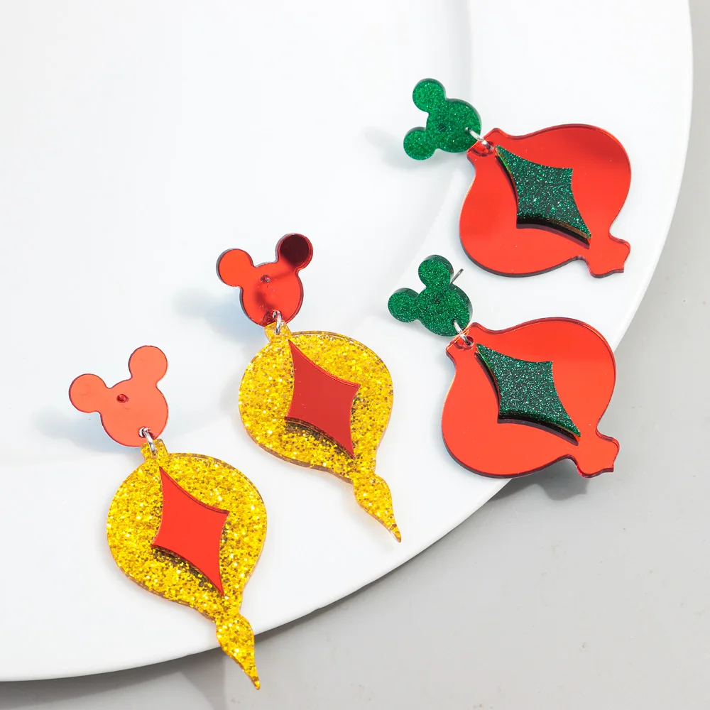 FIshSheep-Lovely Mouse Brincos de Meia de Natal para Mulheres e Meninas, Brincos Acrílicos Geométricos, Jóias de Festa, Presentes de Ano Novo