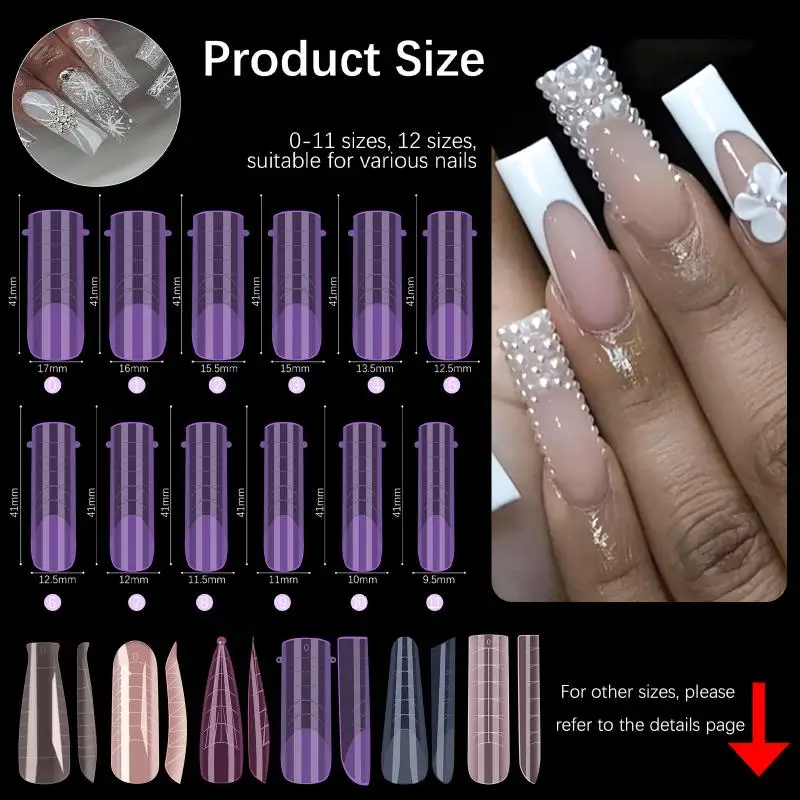 140pcs/box Nail Forms Set Colorful Full Nail Forms Top Molds Tips For Nails Gel Extension Forms Fake Building Mold Nail Art Tool
