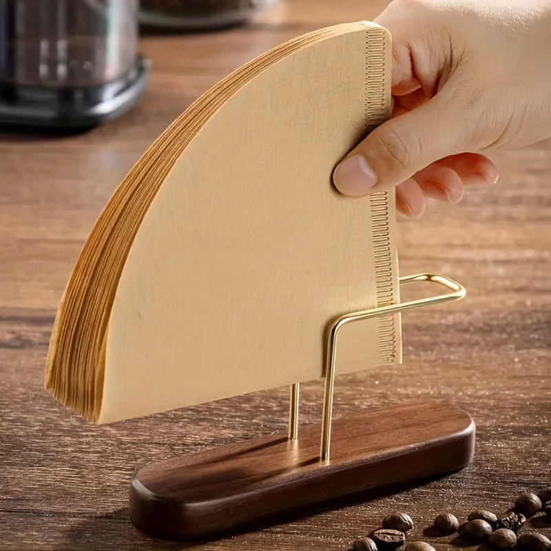 1PC Home Hand Drip Kaffee Messing Filterpapierhalter, minimalistischer Holzständer, Haushaltsfilterpapierbox, Aufbewahrungsregal aus massivem Holz