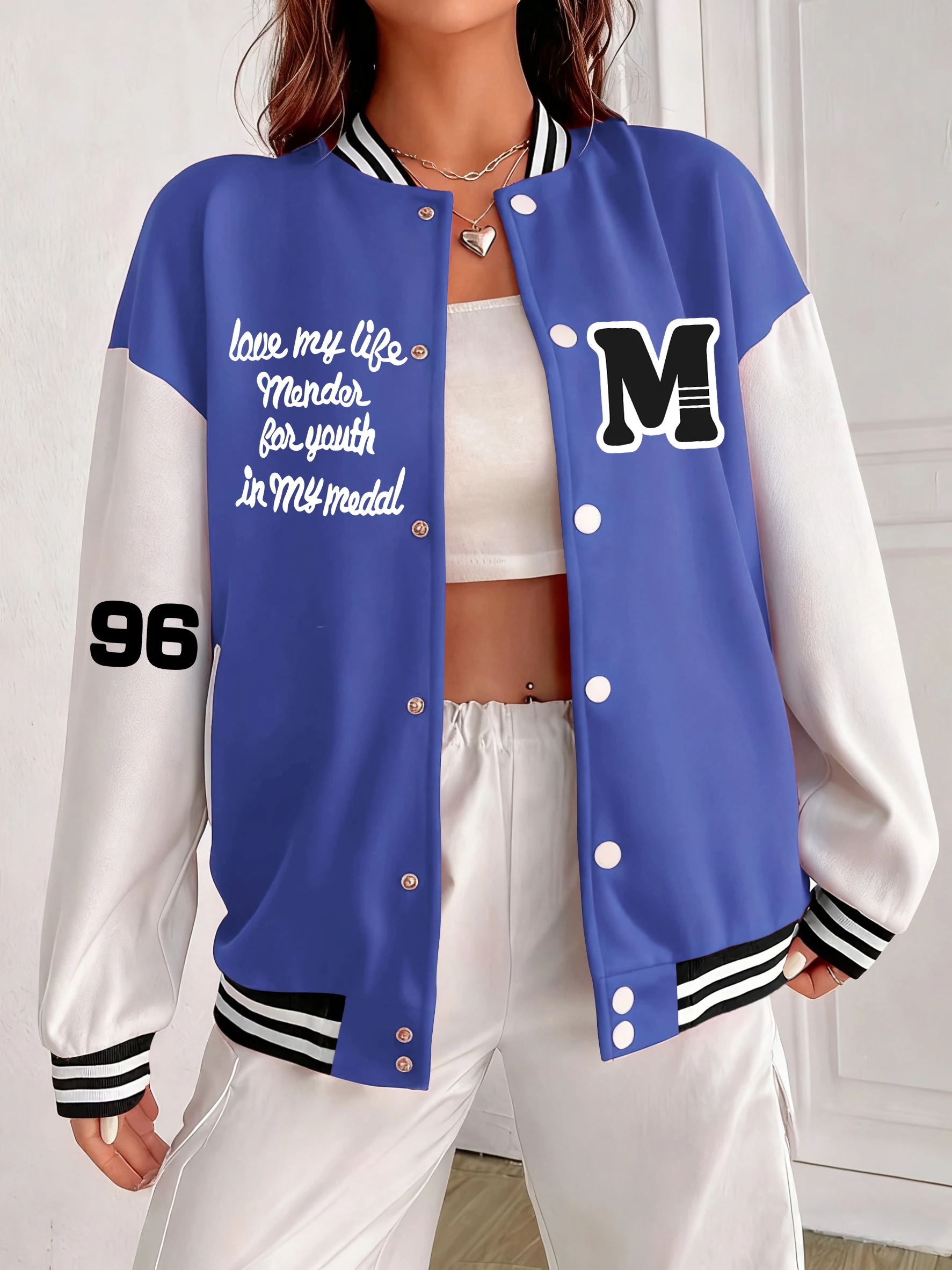 

Женская куртка с принтом Art Letter M и No 96, осенняя хлопковая бейсбольная форма, мягкая одежда с карманами, свободная женская уличная одежда в стиле хип-хоп