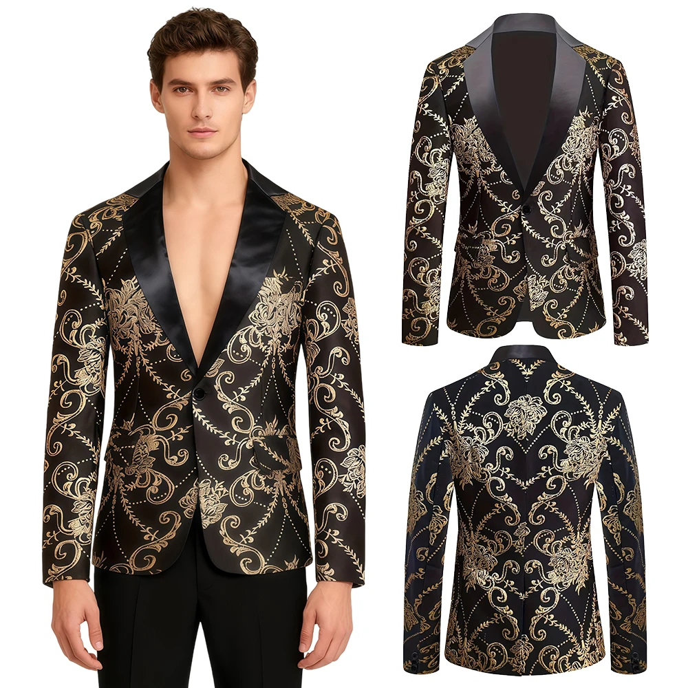 

Male Slim Blazer Coat New Fashion Luxury Suit Jacket Men's Coat Long Sleeved Top Banquet Dress Street Performer Clothing