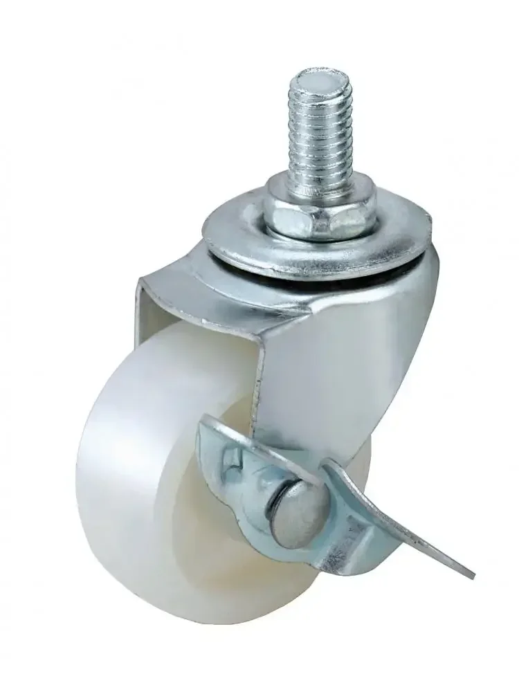 4 Pcs/Lot M8/M10 2 Inch Universal Wheel White Pp Screw Caster With Brake Plastic Small Shopping Cart