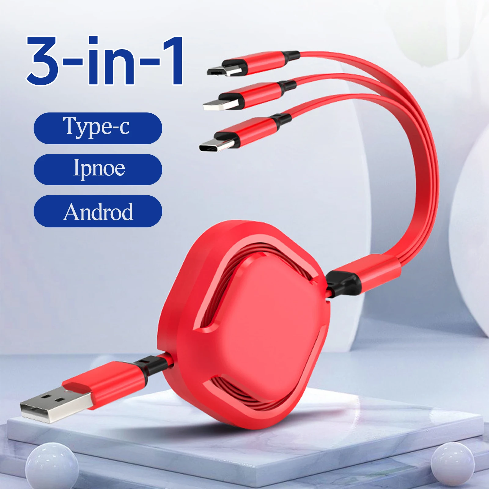 3 In 1 USB Cable Retractable Data Cord For Iphone Samsung Huawei Xiaomi Multi Port Multiple Charging Wire