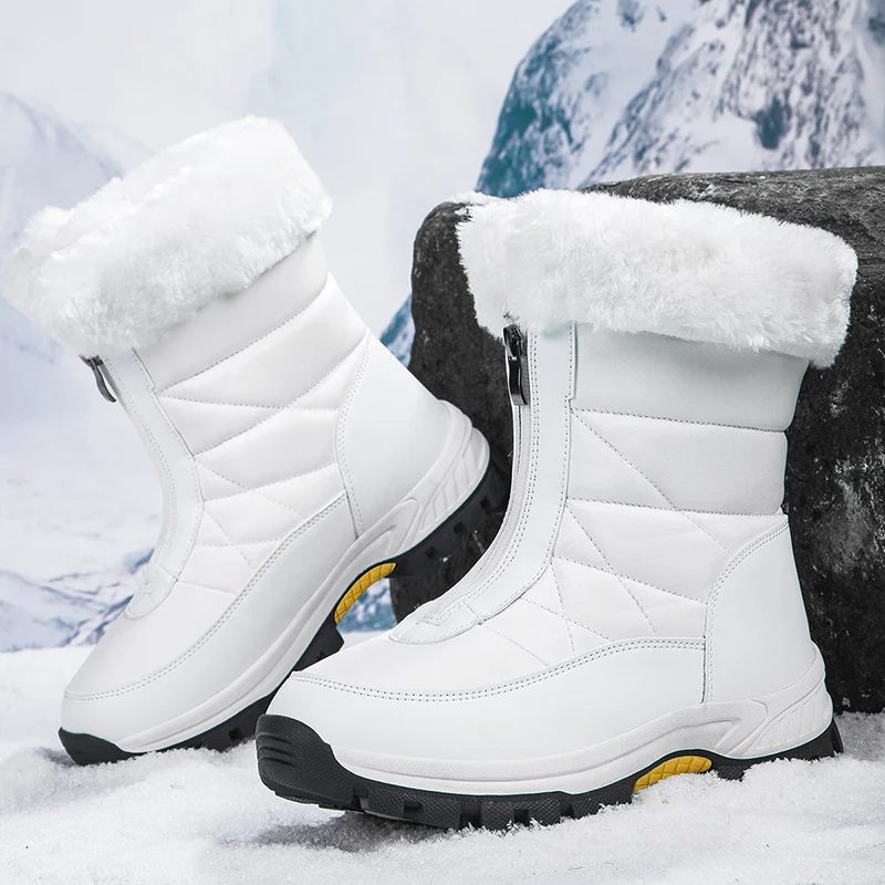 Women Snow Boots Platform Winter Shoes Plush Warm Mid-calf Waterproof Women Ankle Boots Non-slip Ladies Outdoor Hiking Boots