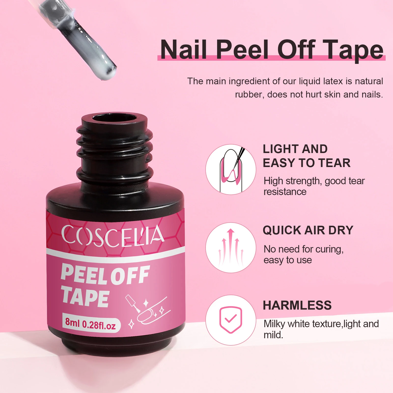 COSCELIA Nail Peel Off Liquid Anti-Overflow Gel Latex Tape 2*8ml with Tweezers Set Cuticle Guard Barrier Protector Fast Dry