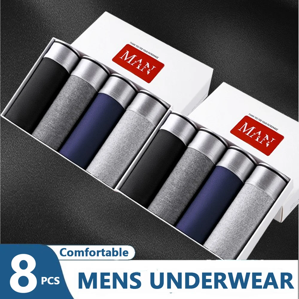 

8Pcs Men's Boxer Fashion Comfortable Shorts Panties Man Solid Breathable Underwear U Convex Printed Underpants L-5XL Panty