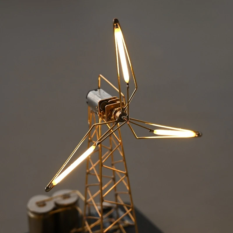 Creative DIY Rotating Windmill Model Night Light - A Tech-Style Desktop Gift