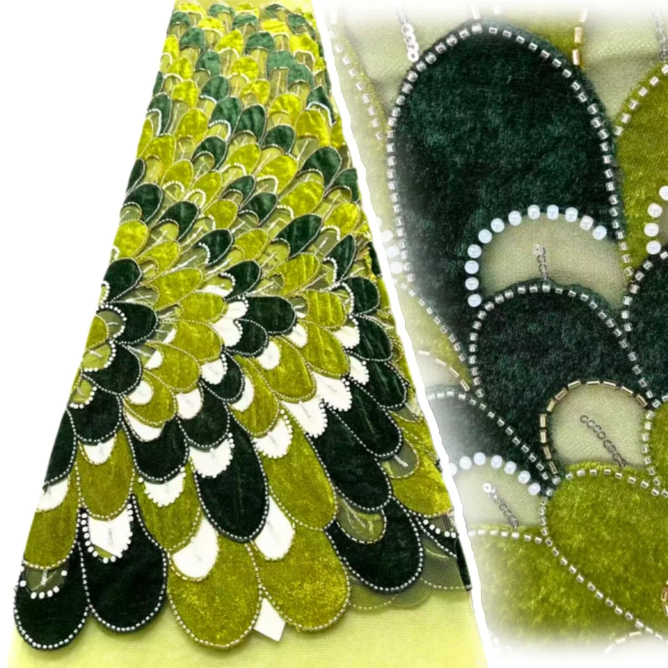 

Luxury African Beaded Mesh Lace Fabric Velvet Lace 2026 Nigerian Tulle Sequined Lace Fabric Women's Evening Christmas Dress 2189