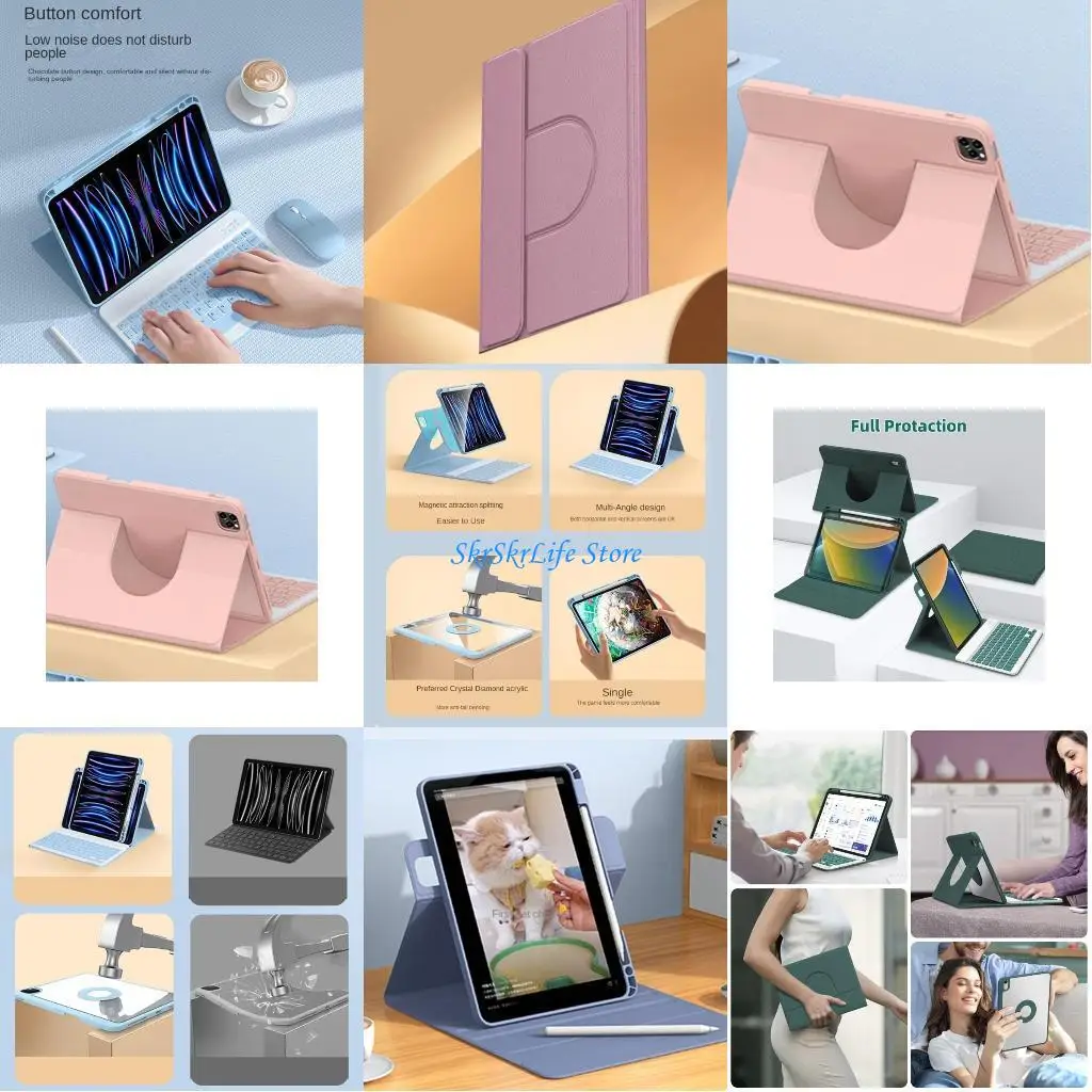 

E65E Keyboards Case with Trifolds Stand Cover for Air 4 Air 5 10.9inch Tablets