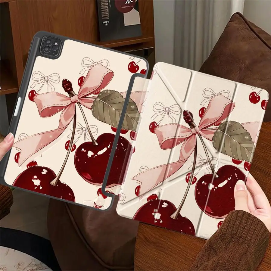 

Bow Cherry Holder Cover Tablet Case For iPad Air 4 5 M3 M2 M4 11inch Pro 2025 Mini 6 7 Pro 11th 10th 9th 8th 7th 12.9inch