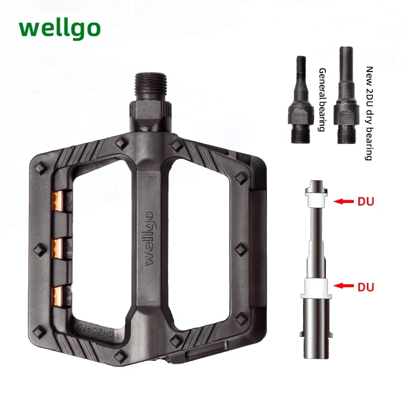 WELLGO A pair MTB Pedals Mountain biking Road BikePedals Double DU Pedals Bearing Wider non-slip pedals Nylon Pedal Bicycle Part