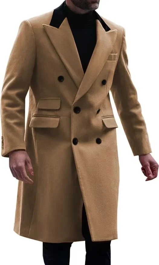 Fashion High Quality Customized Tuxedo Suit for Men Peak Lapel Trench Coat Double Breasted Winter Jacket for Banquet Business