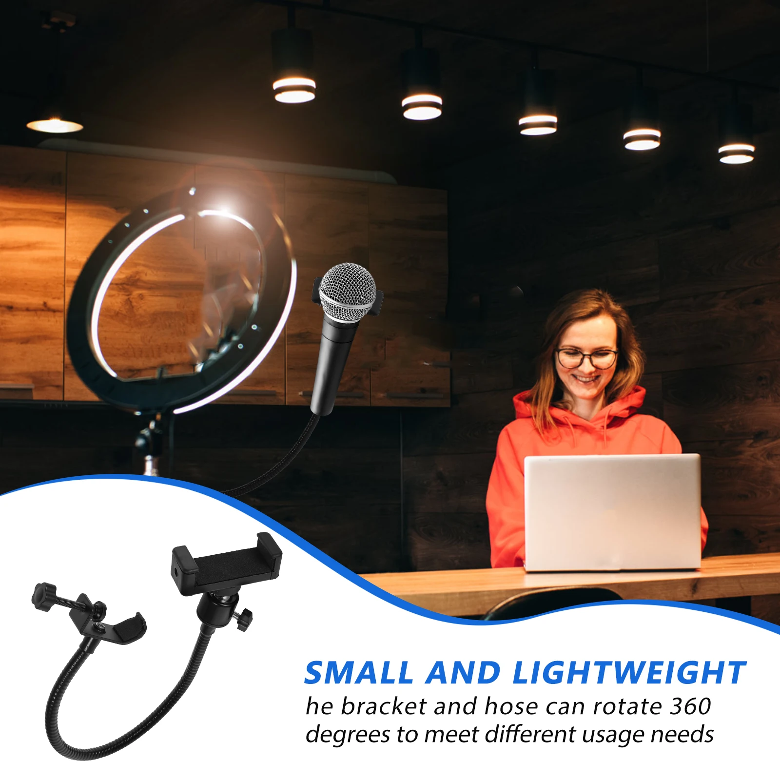 

Mic Stand Phone Holder Black Soft Arm Clamp for Guitar Head Music Video Vlog Tablet Stand Cellphone Mount Adjustable Angle