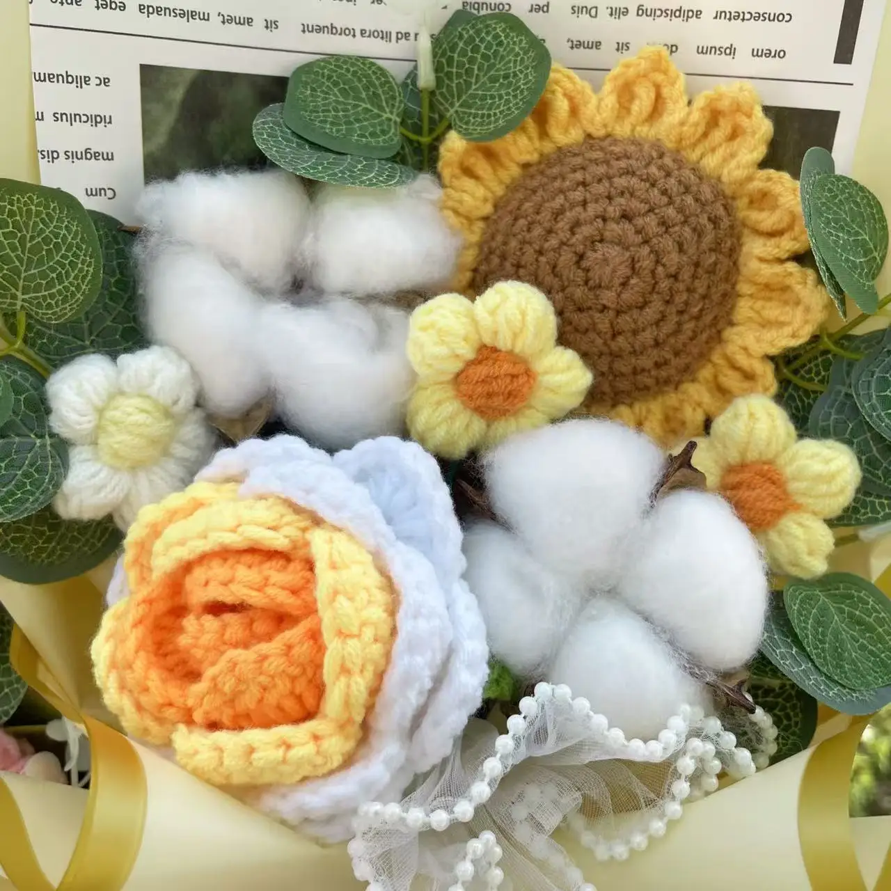 Artificial rose sunflowers Tulip carnations Finished Knitted Crochet Bouquets Gifts For Valentine Mothers Birthday Graduation