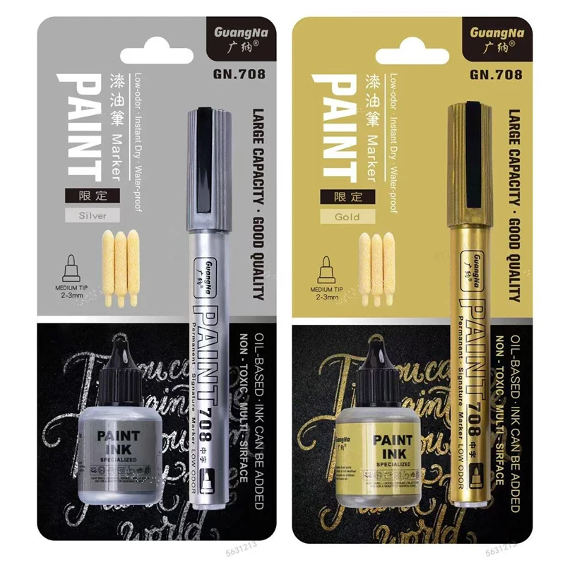 

GuangNa Permanent Metallic Paint Marker Pen With Ink Set DIY Resin Mold Tire Metal Oil Gold Silver White Black Markers Pens