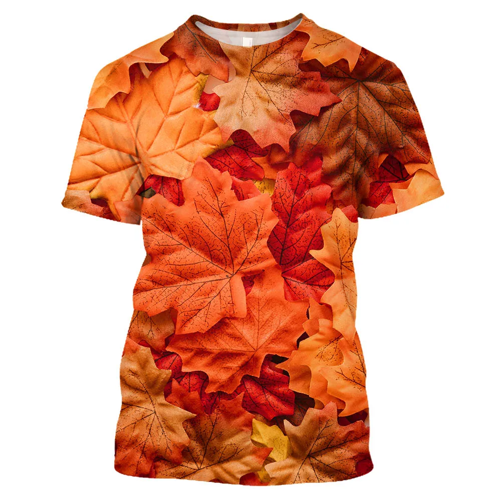 Summer Fashion Casual Creative Maple Leaf graphic t shirts For Men Oversized Leisure Personality Printed Round Neck Tees Tops