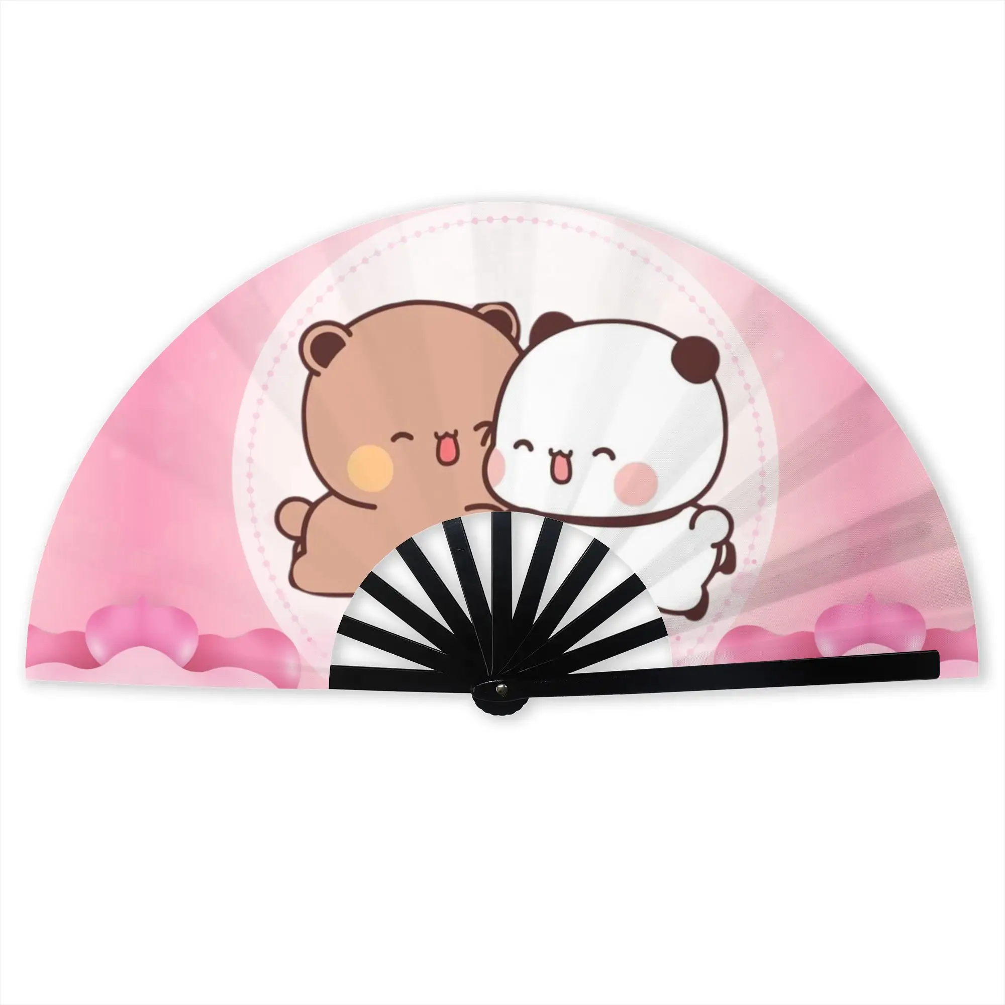Customized Sweet Bubu Dudu Classic Comic Love Portable Pocket Fan Polyester Folding Fan Chinese Dance Handheld Cooling Fans