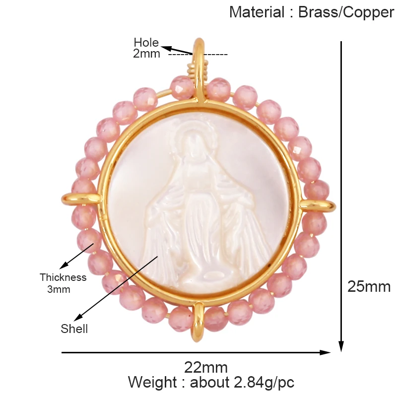 Holy Religious Jesus Cross Virgin Mary Charms Pendant,18K Gold Plated Colourful Zircon Shell Jewelry Necklace Accessories K63