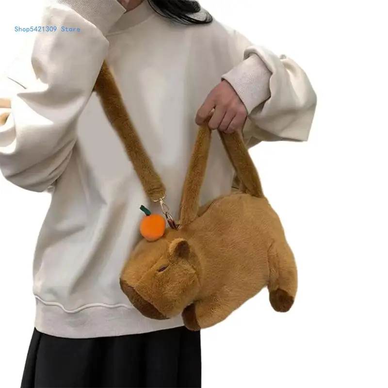 Cartoon Plush Shoulder Bag Capybara Backpack with Adjust Belt Lovely Small Size Shoulder Bag Child Plush Bag