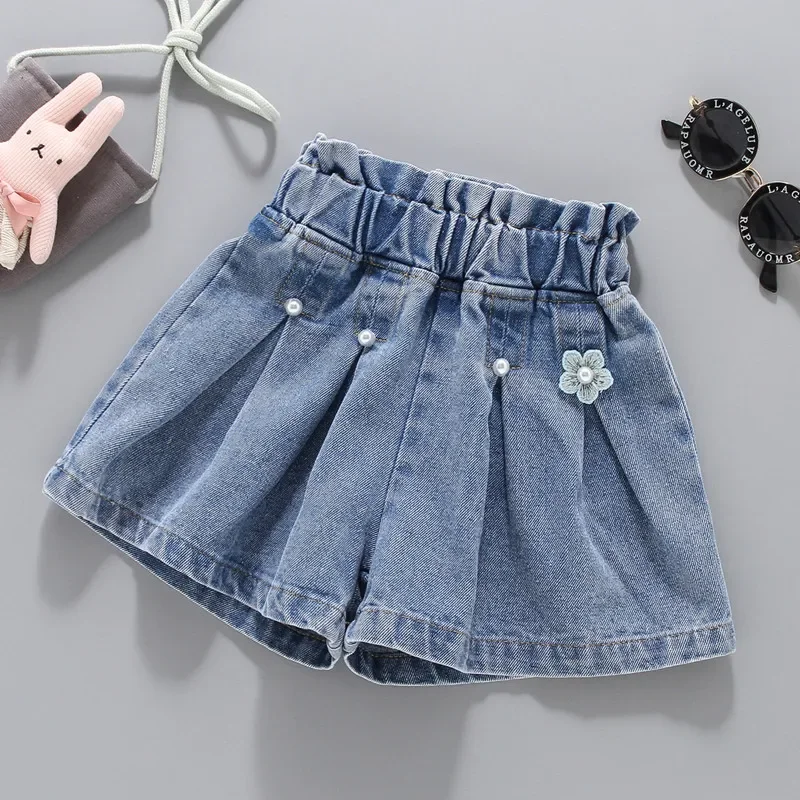 

Girls Pleated Denim Shorts Summer Children Jeans Short Korean Version Denim Shorts