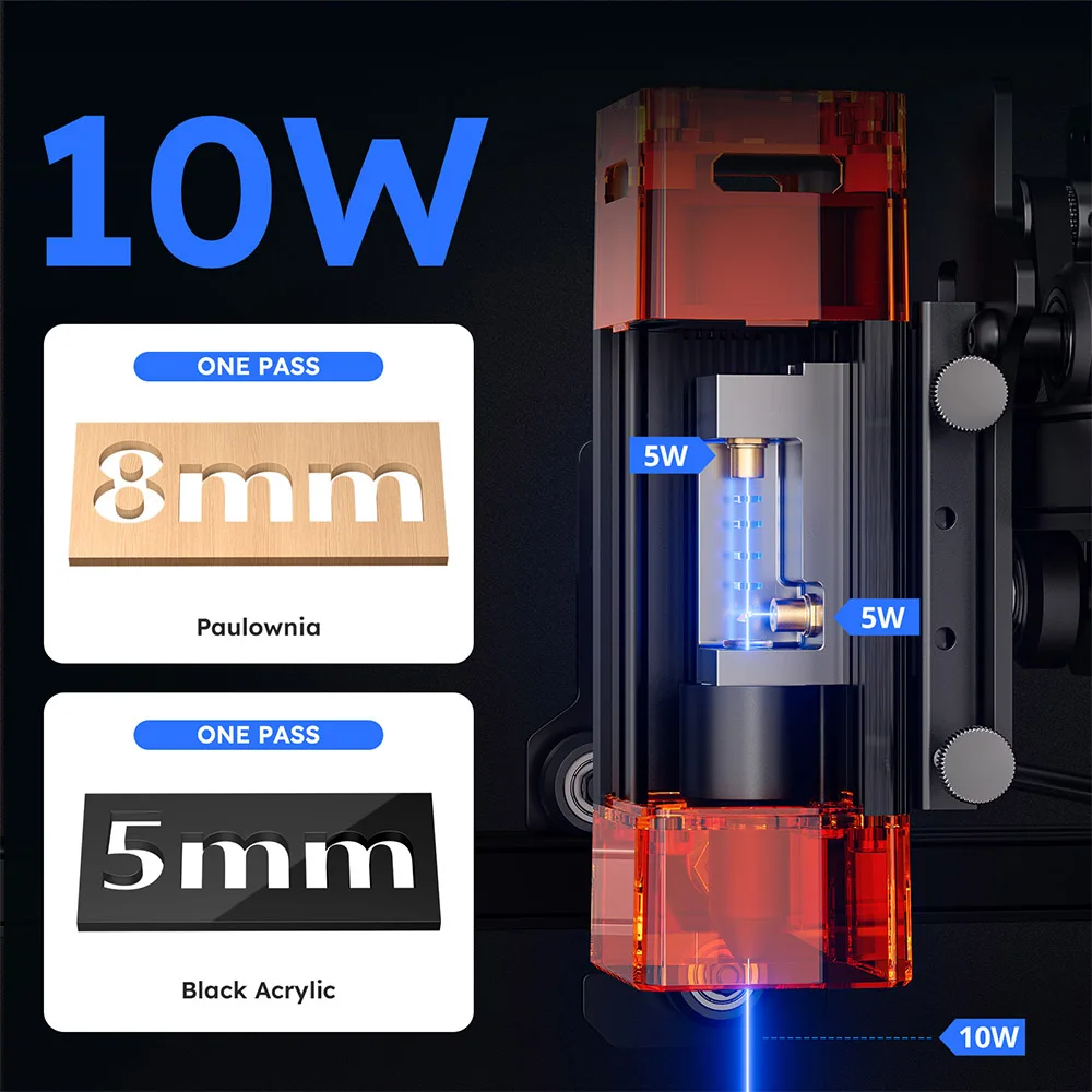 AtomStack A10 Pro V2, grabador láser de 10 W, alta velocidad de 400 mm/s, precisión de 0,01 mm, tamaño del punto de 0,06 x 0,08 mm, área de trabajo de 410 x 380 mm, alta precisión y funcionamiento fiable, gran velocidad de grabado y potente capacidad de corte, fácil de montar y usar, y con una capacidad de expansión extrema.