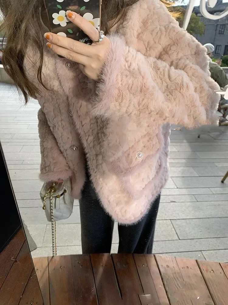 Imitation Rabbit Fur Long Coat for Women, Loose Padded Parkas, Faux Lamb's Wool, Button, Winter Clothes