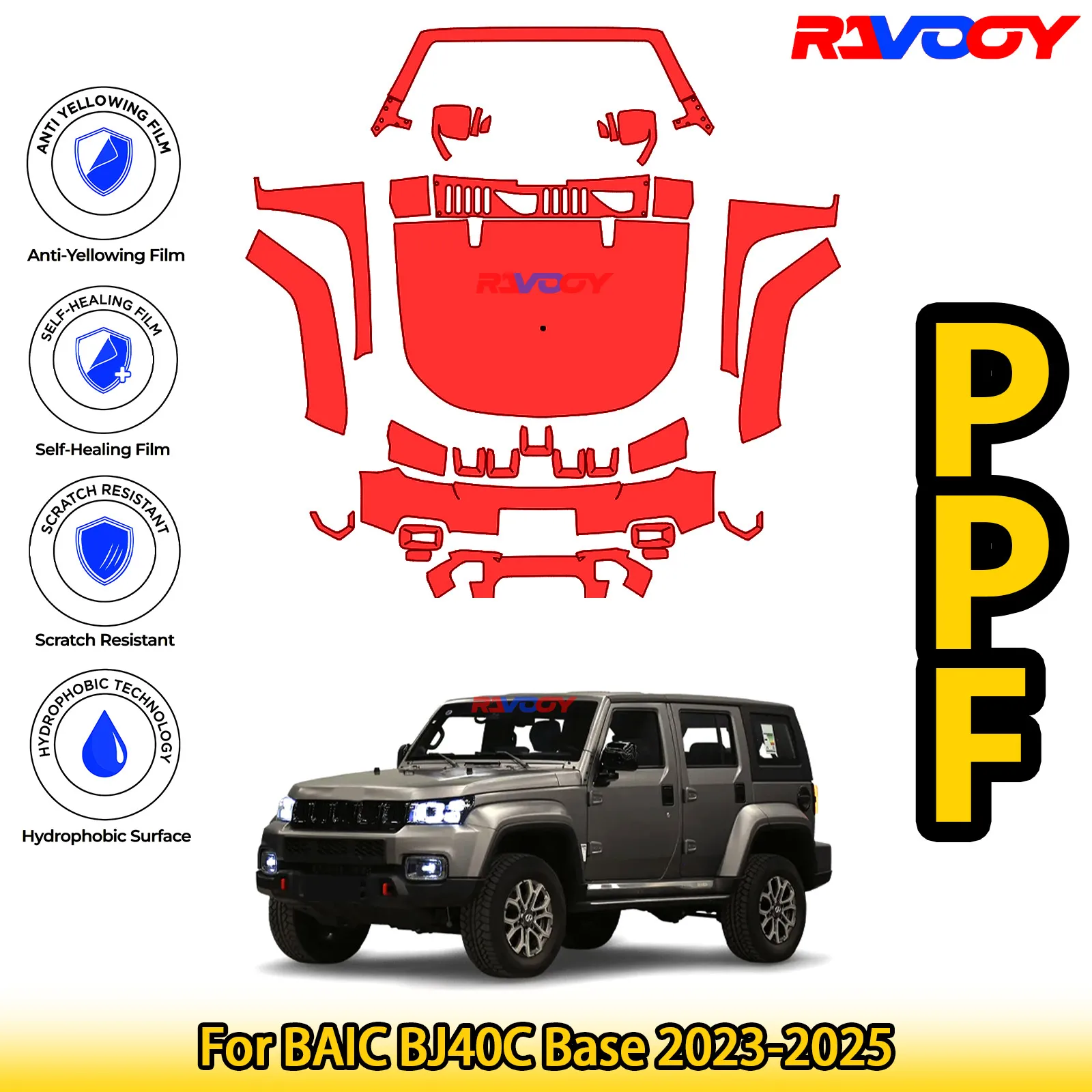 

For BAIC BJ40C Base 2023-2025 Glossy Matte Black Precut front PPF Kit Paint Protection Film
