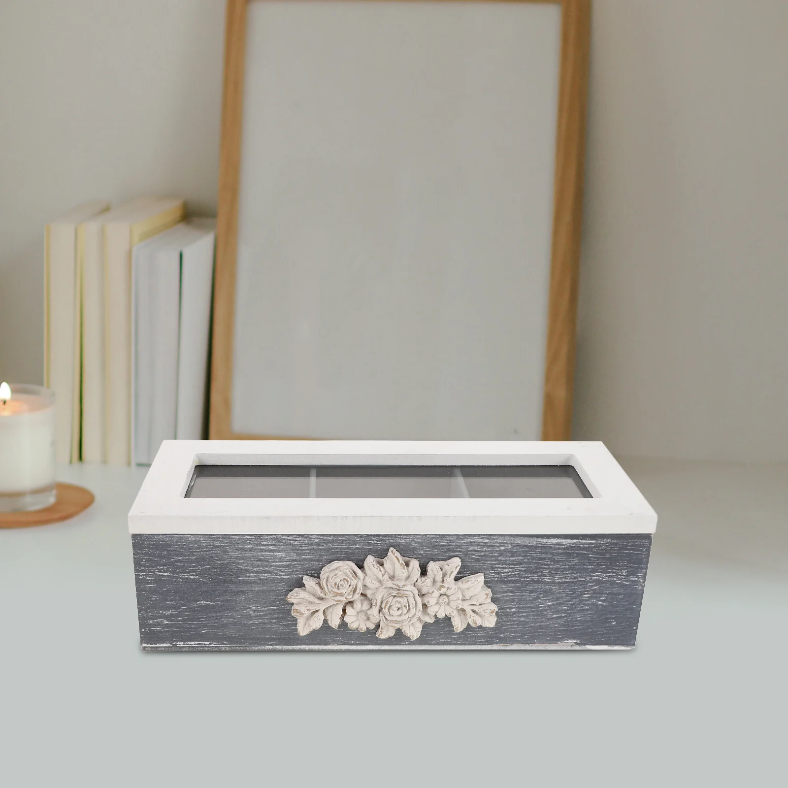 

3 Slots Wooden Jewelry Box Organizer Tea Caddy With Clear Lid Drawer Storage Large Capacity Earring Ring Necklace Holder Trinket