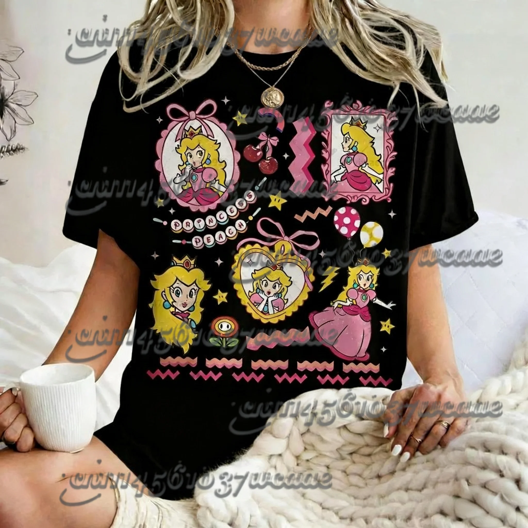 

2026 Short Sleeve Tee Mario Princess Peach Girly Tee, Men T-Shirts Gifts for Boyfriend Summer Tops Men T-ShirtFamilyMatching