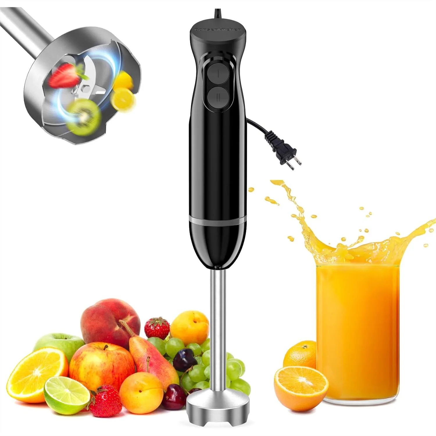 

Hand Immersion Blender 2 Speed Electric Handheld Mixer With Stainless Steel Blades For Soup Smoothie Puree Baby Food