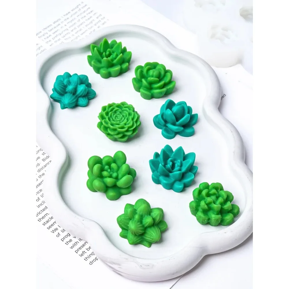 7Pcs Succulent Flowers Candle Mold 3D Cactus Lotus Rose Soap Plaster Crafts Mold DIY Chocolate Fudge Pastry Cake Silicone Mould